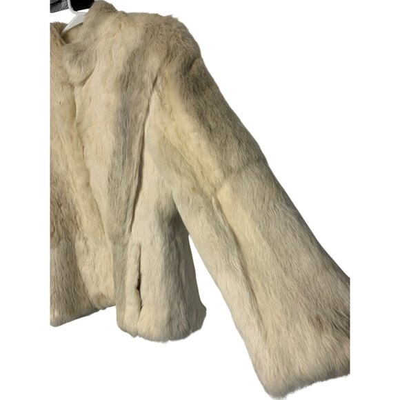 Vintage White Rabbit Fur Jacket S/M With Satin Lining & Hook Closure RN10523 - Picture 10 of 13